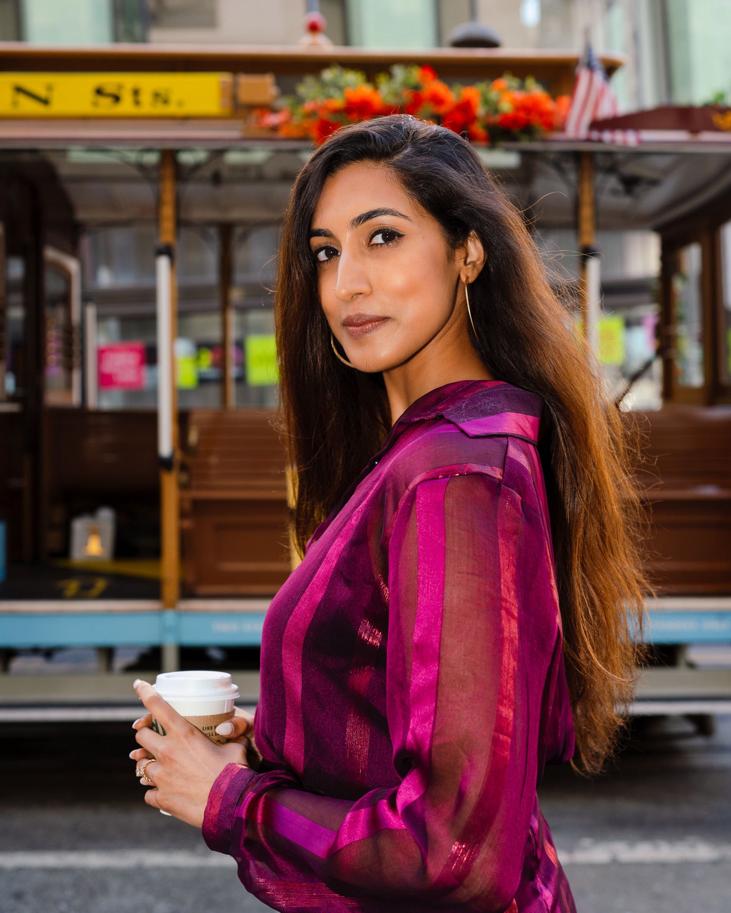 Plum Satin and Zari Sheer Shirt