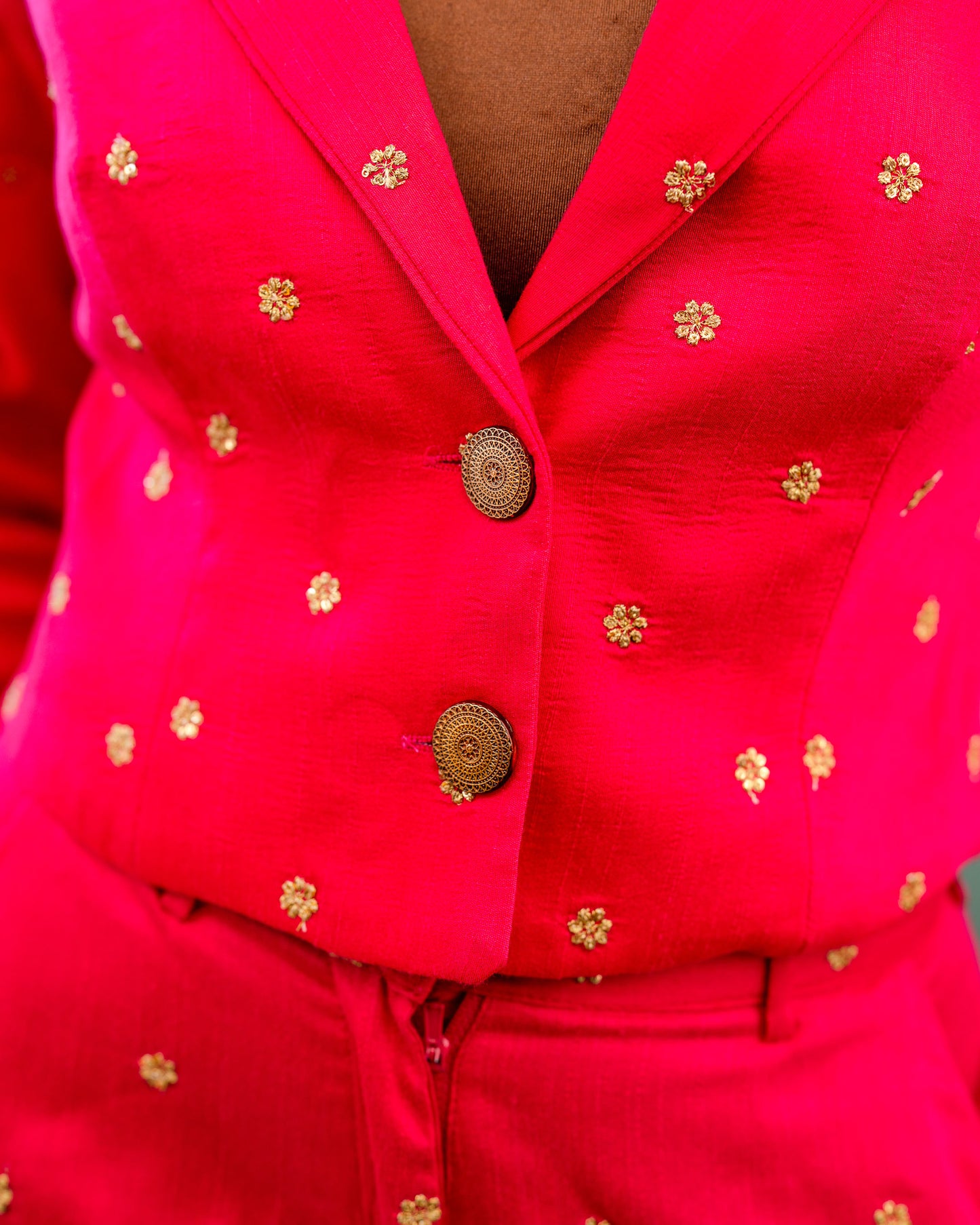 Rani Pink Sequin Embroidered Crop Blazer