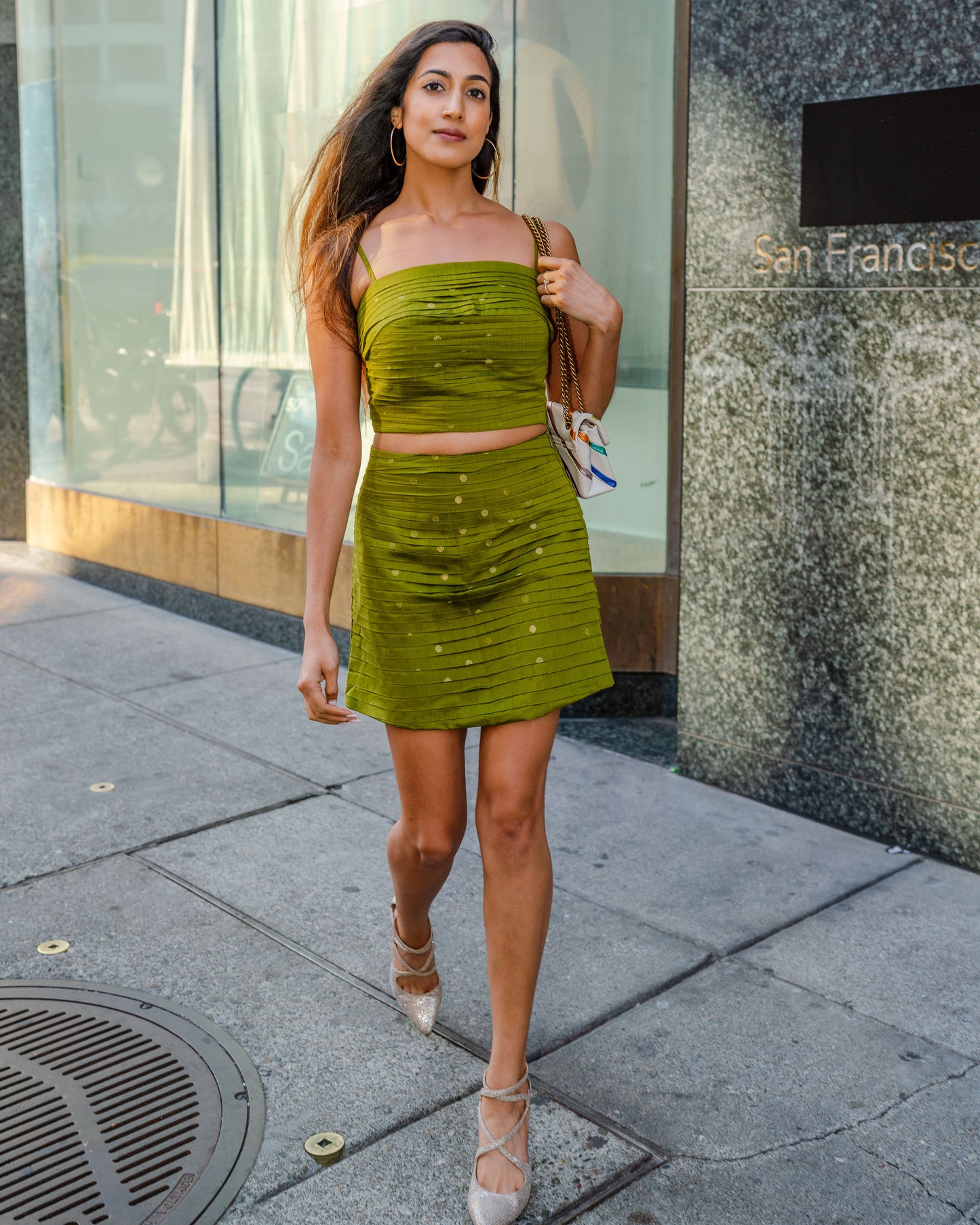 Olive Green Ruched Mini Skirt