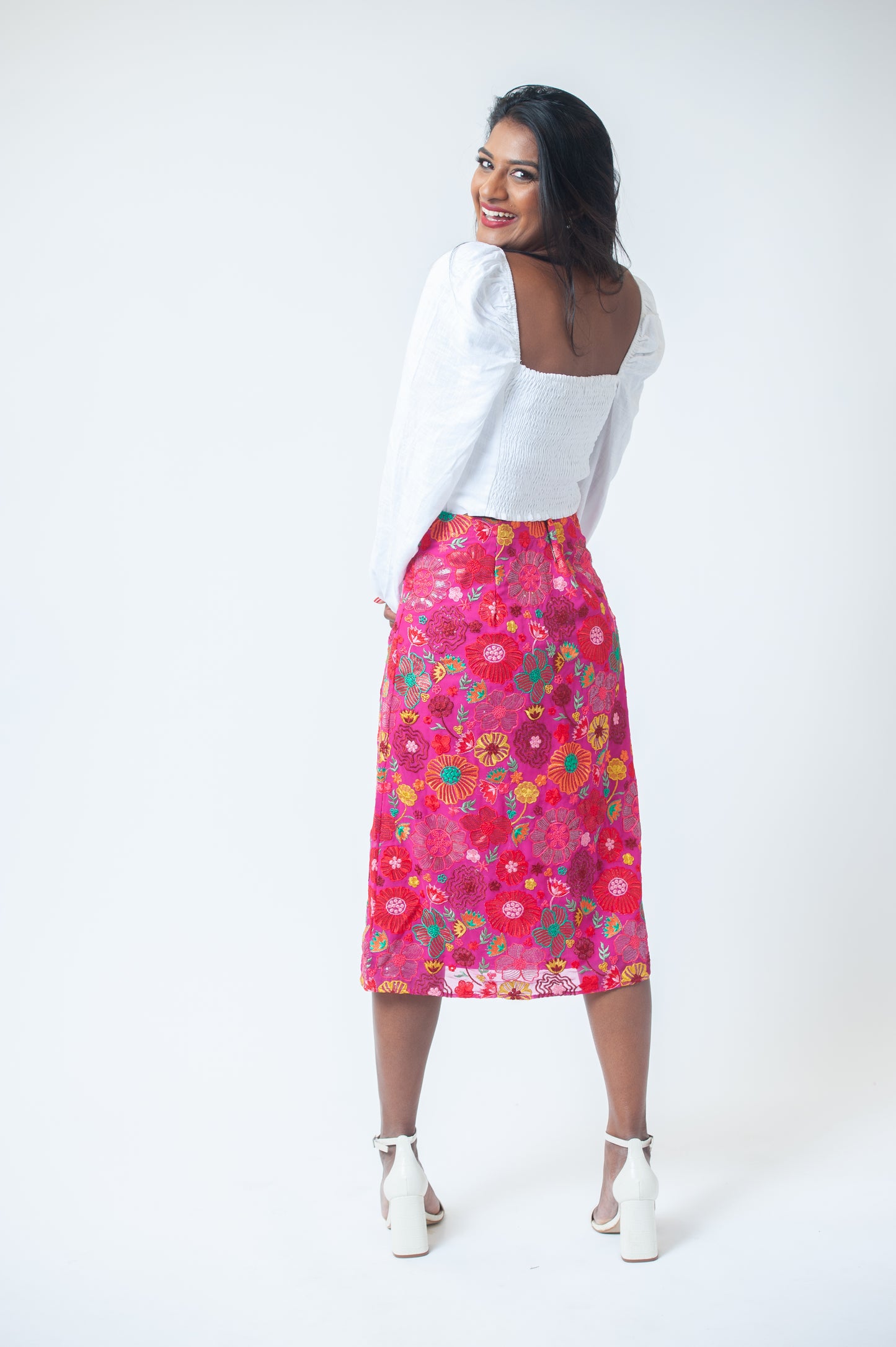 Multicolor Embroidered Slit Skirt