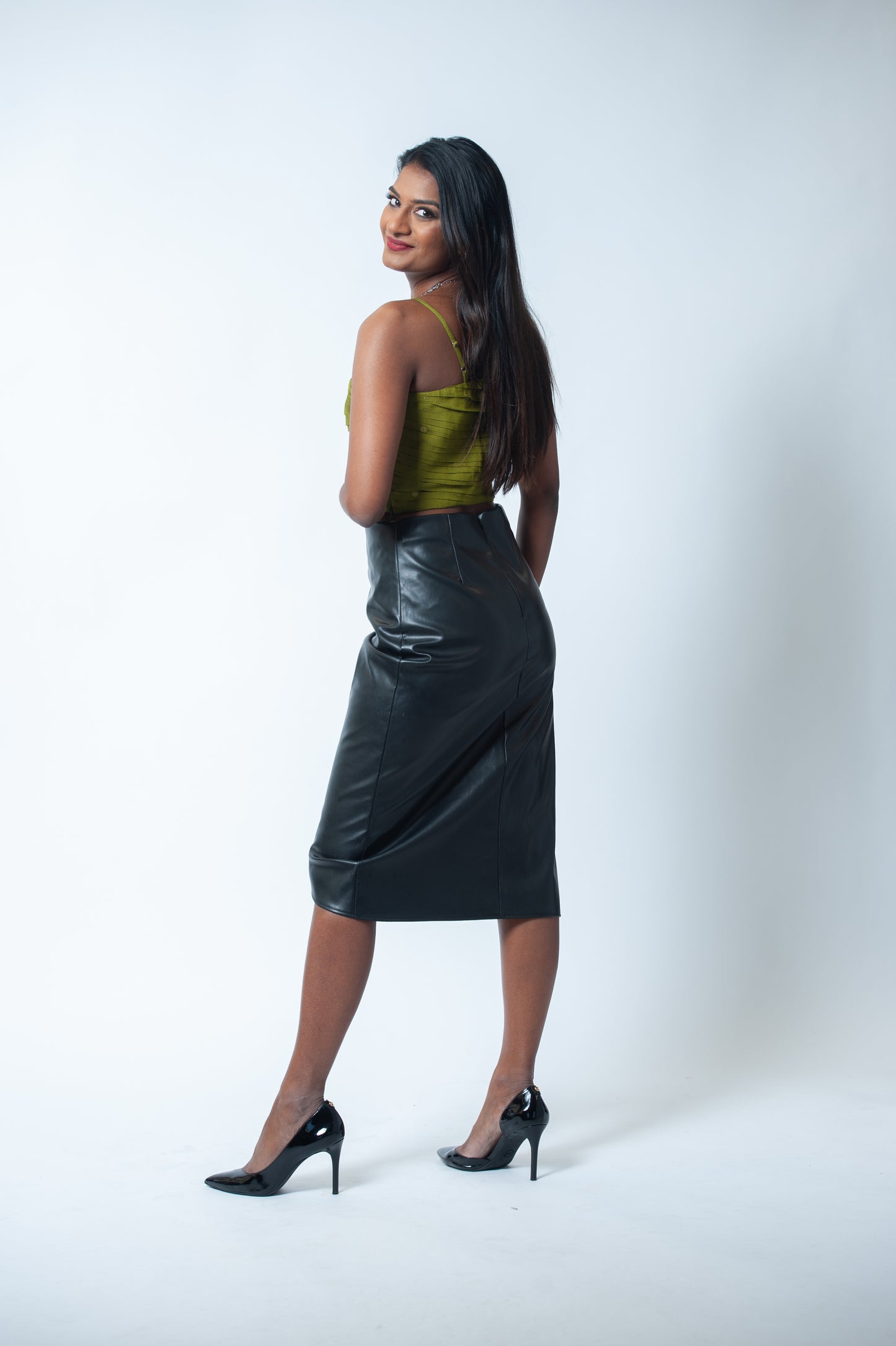 Olive Ruched Crop Top