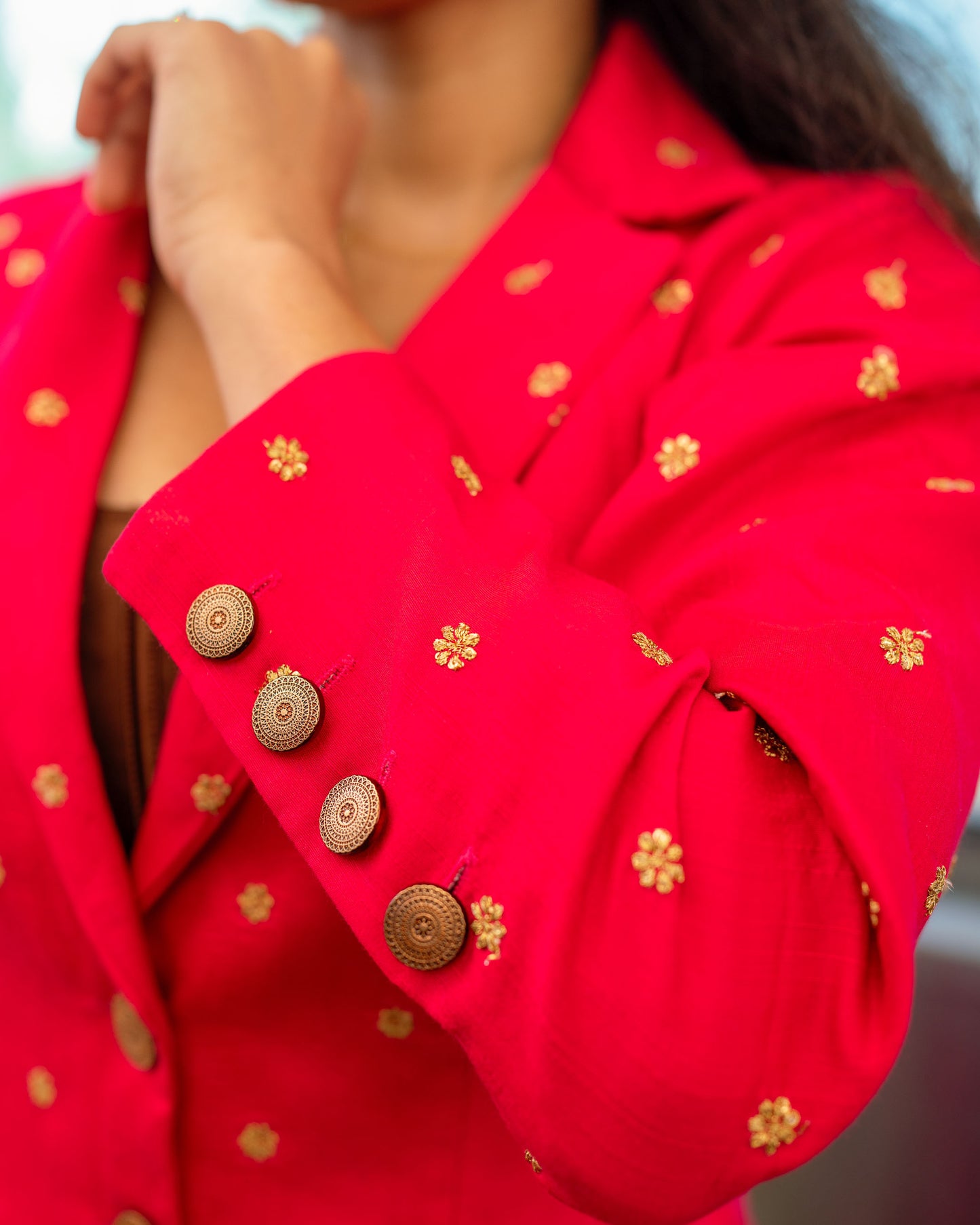 Rani Pink Sequin Embroidered Crop Blazer