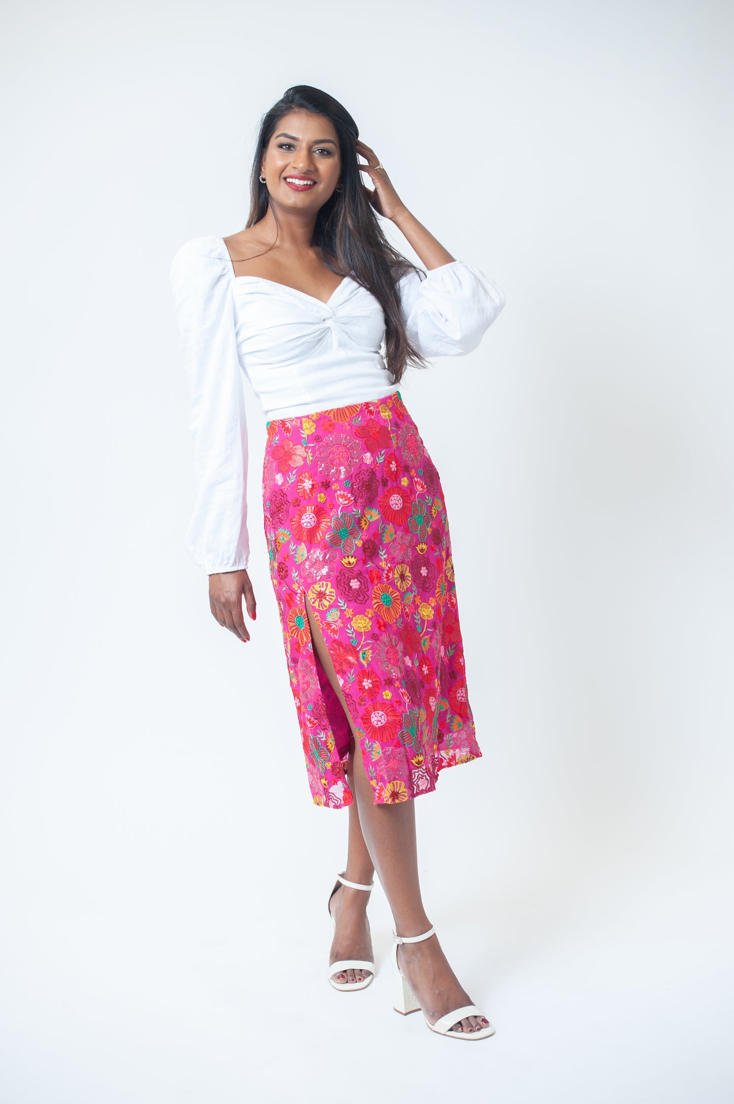 Multicolor Embroidered Slit Skirt