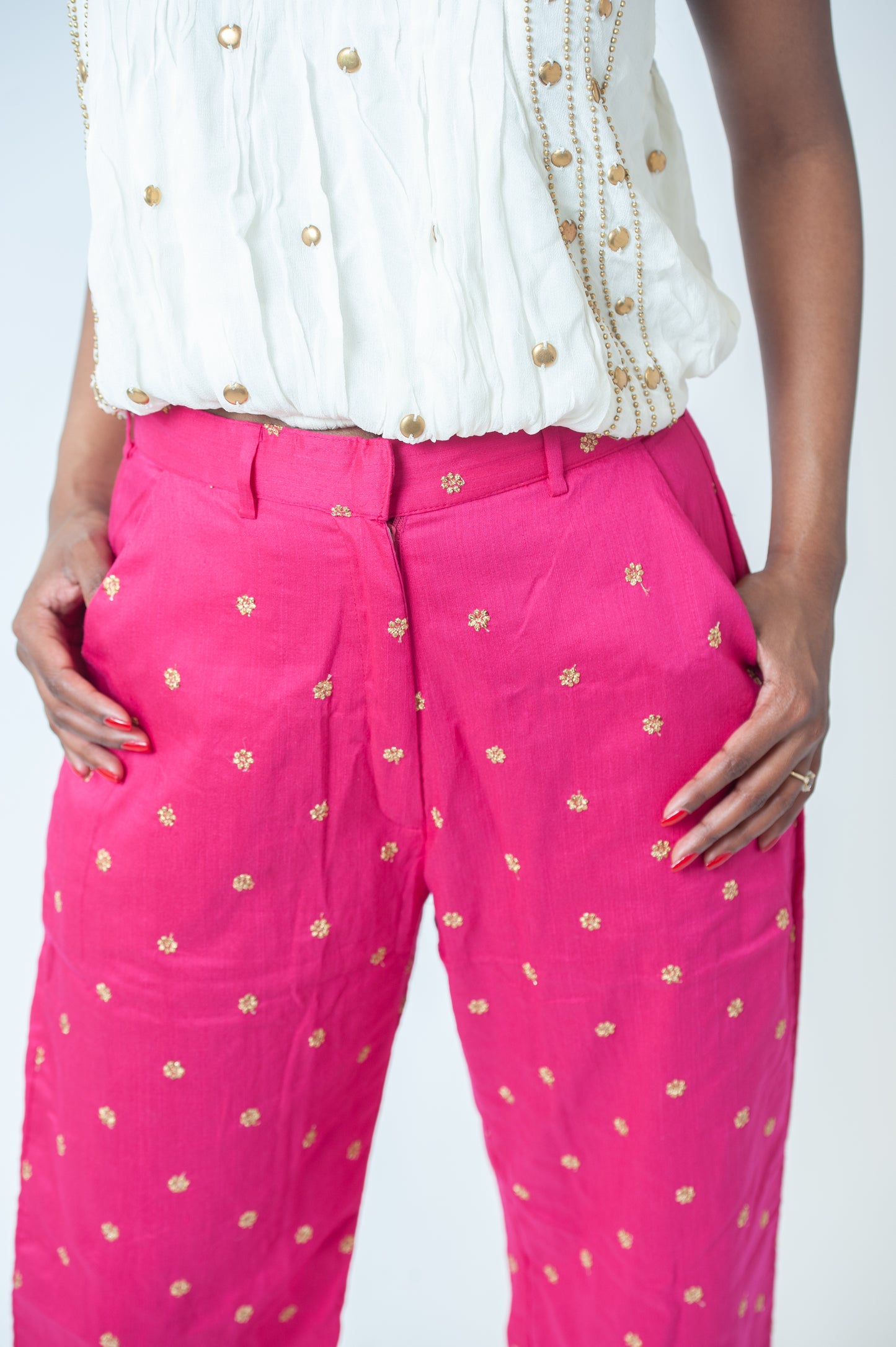 Rani Pink Sequin Embroidered Pants